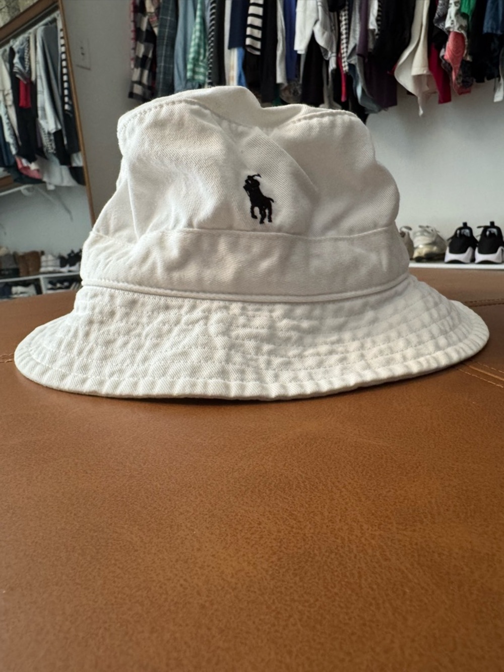 Polo Ralph Lauren White Cotton Bucket Hat L/XL 61cm Pony Logo Preppy